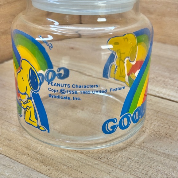 Vintage 1958 1965 Peanuts SNOOPY WOODSTOCK Glass Goodies Candy Jar with Lid - Picture 4 of 6